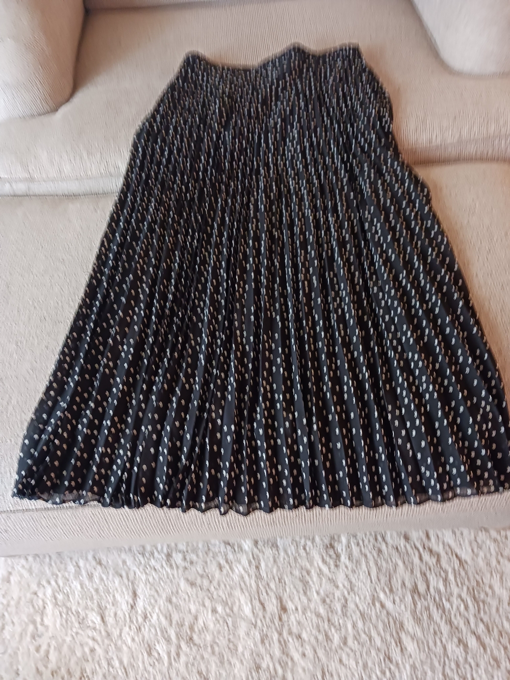 Chaps Black Pleated Midi Skirt with White Dot Pattern
